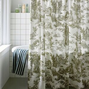 Green and White Shower Curtain